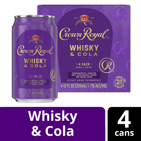 Crown Royal Whisky and Cola Canadian Whisky Cocktail, 4-PACK (4 x 12 fl oz), 7% ABV