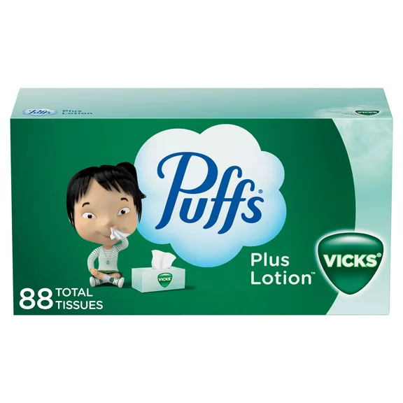Puffs Plus Lotion with the Scent of Vick's Facial Tissue, Family Box, 88 Tissues per Box, 1 Count