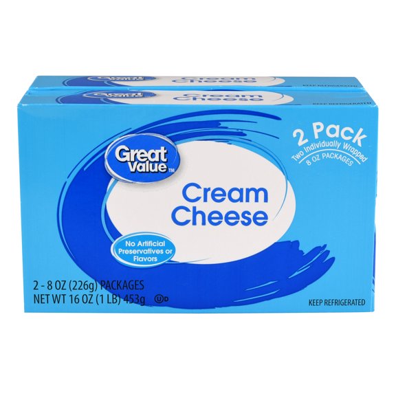 Great Value Cream Cheese, 8 oz, 2 Count