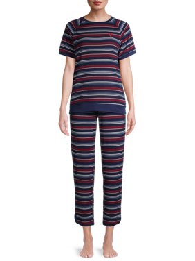 EV1 from Ellen DeGeneres Womens Short Sleeve Raglan Top Striped Pajama Set