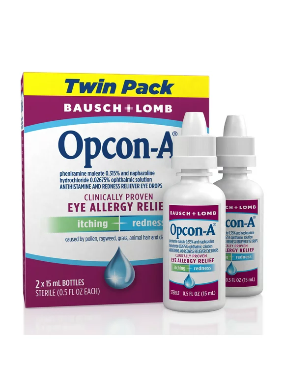Opcon-A®  Eye Allergy Relief Drops–Antihistamine and Redness Reliever Eye Drops–from Bausch + Lomb – 0.5 FL OZ (15 mL) Twin Pack (Pack of 2)