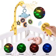 IMAGE Baby Nursery Musical Crib Mobile, Giraffe Arm with Remote & 360 Rotate Teether Rattle Toys for Newborn Boys and Girls, Yellow