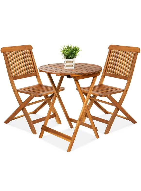 Best Choice Products 3-Piece Acacia Wood Bistro Set, Folding Patio Furniture w/ 2 Chairs, Table, Teak Finish - Natural