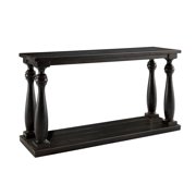 Wire Brush Wooden Frame Sofa Table with Turned Legs, Antique Black