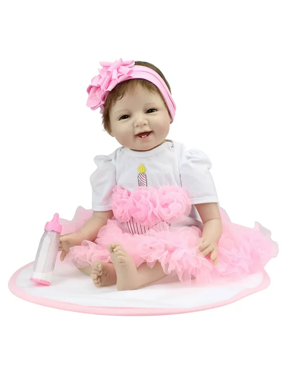 Winado 22" Reborn Baby Doll,Cloth Body & Silicone Limbs,Pink Tutu Dress