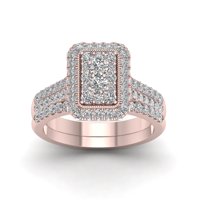 1Ct TDW Diamond 14K Rose Gold Cluster Halo Bridal Ring Set