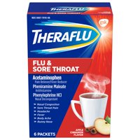 Theraflu Cold and Flu Medicine for Multisymptom Flu and Sore Throat Relief, Apple Cinnamon Flavor - 6 Powder Packets