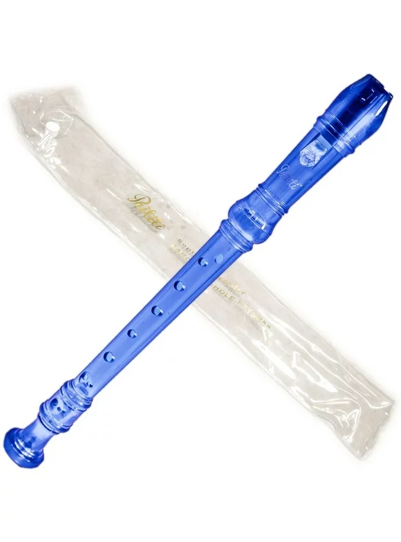Paititi Soprano Recorder 8-Hole With Cleaning Rod + Carrying Bag, Transparent Blue Color, Key of C