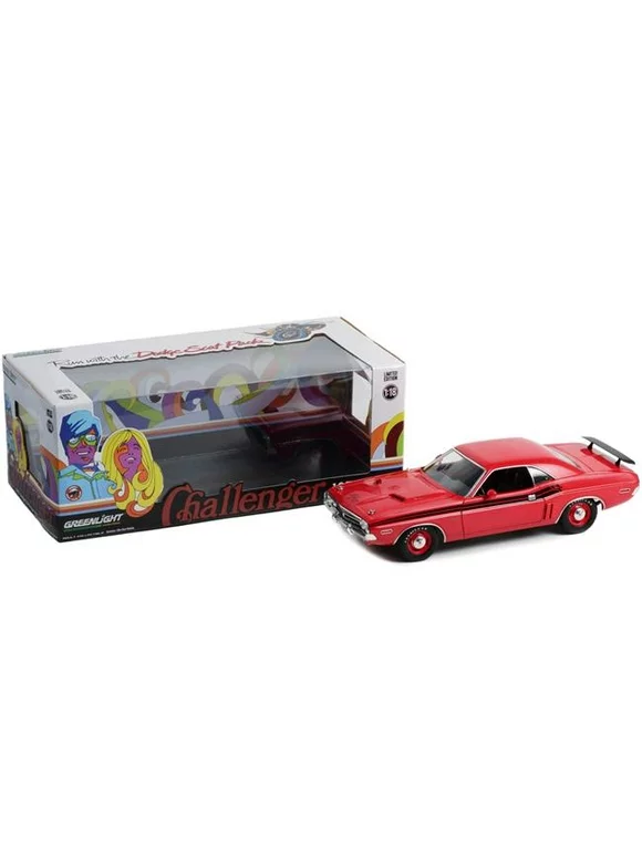Greenlight 13631 1971 Dodge Challenger R-T Bright Red with Black Stripes 1-18 Diecast Model Car