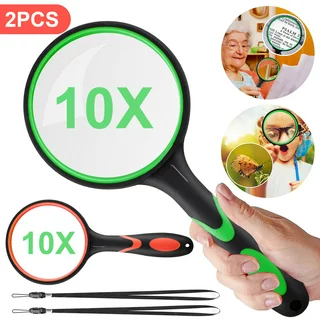 2Pcs Handheld Reading Magnifier, EEEkit 10X Magnifying Glass for Seniors/ Kids, 75mm Magnifying Lens with Non-Slip Handle for Reading Book Newspaper, Insect Observation, Classroom Science Activities