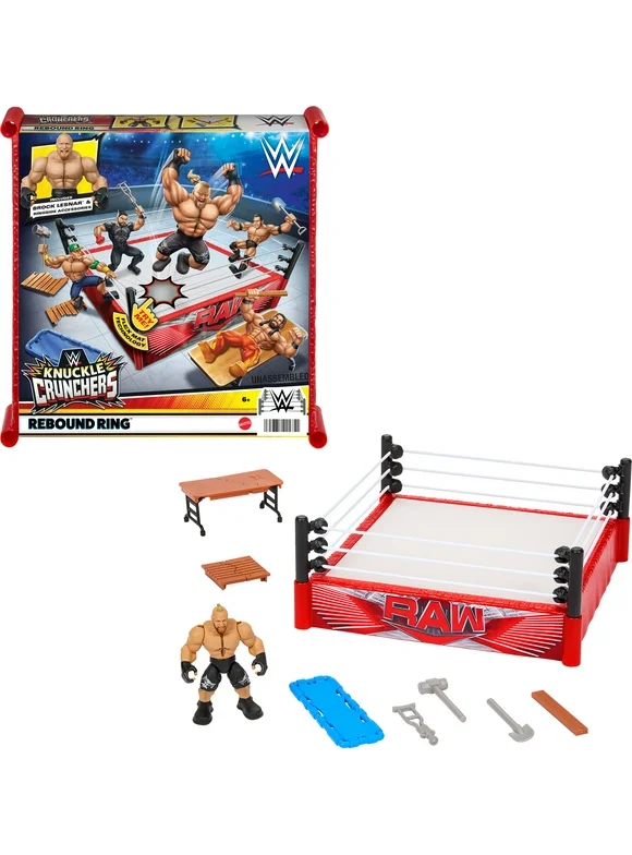 WWE Action Figure Playset Knuckle Crunchers Rebound Ring with Accessories and Flex Mat Technology