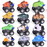 12 PCs Pull Back Cars Filled Easter Eggs with Assorted Animal Toys, Toy Car Easter Basket Stuffers for Kids Party Favors, Easter Eggs Hunt F-586