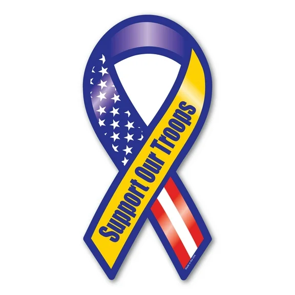 Support Our Troops Blue And Yellow Ribbon Magnet