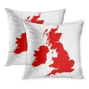 ARHOME Red Ireland Great Britain Map England British Cartography Contour Country Pillowcase Cushion Cases 20x20 inch Set of 2