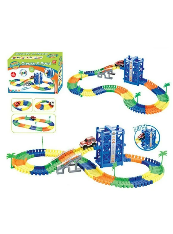 Mundo Toys Race Car Track Flexible with Lift Create Your Own Track 120 Pcs for Boys Girls +3 Years