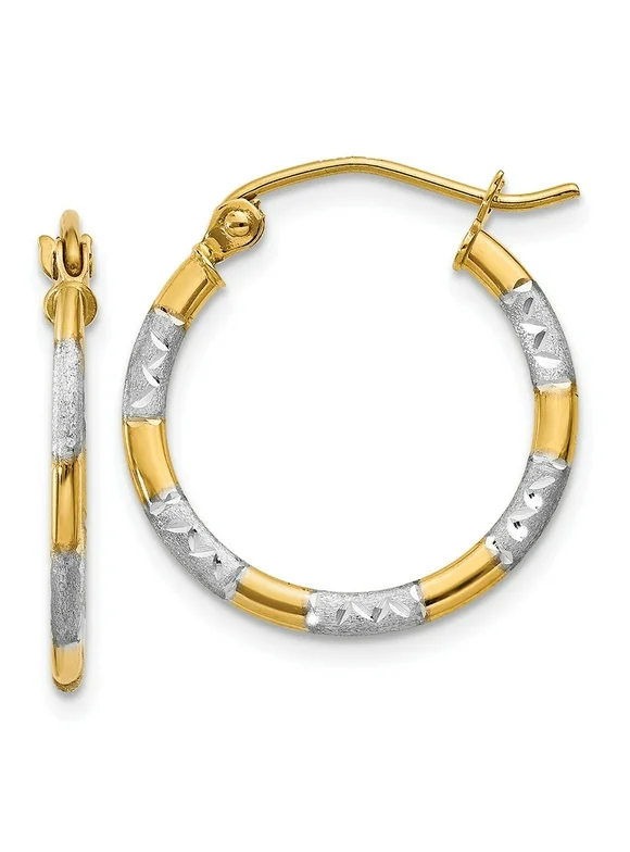 Primal Gold 14 Karat Yellow Gold and White Rhodium-plated Diamond-cut Hoop Earrings