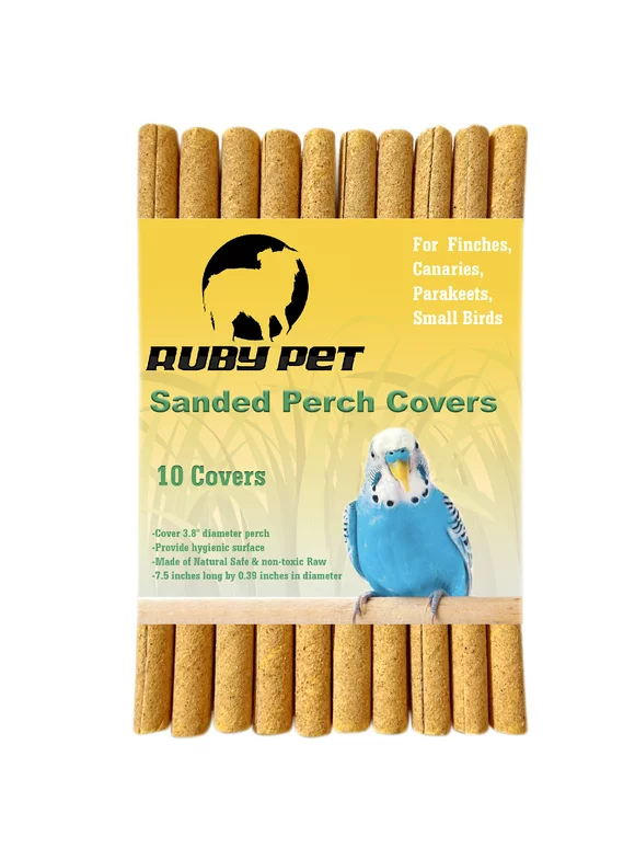 Sanded Perch Covers for Finches, Canaries, Parakeets and Small Birds by Ruby PET, Contain 10 Covers