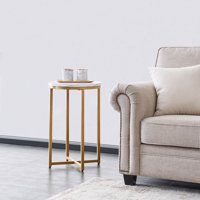 Round Coffee Tables,faux Marble Side Table With Powder-coated Metal Legs,gold Nightstand Small End Table For Bedroom Living Room