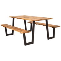 Costway Picnic Table with 2 Benches 70'' Dining Table Set with Seats and Umbrella Hole