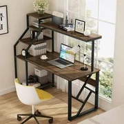 Computer Desk with 4-Tier Storage Shelves, 60 inch Large Rustic Office Desk Computer Table Studying Writing Desk Workstation with Hutch, Bookshelf and Tower Storage for Home