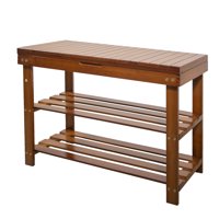 Mllieroo Bamboo 2 Tier Shoe Rack Storage Bench, Entryway Shelf with Storage Drawer Amber