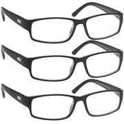 ALTEC VISION Pack of 3 Black Frame Readers Spring Hinge Reading Glasses for Men and Women - 1.00x Magnification