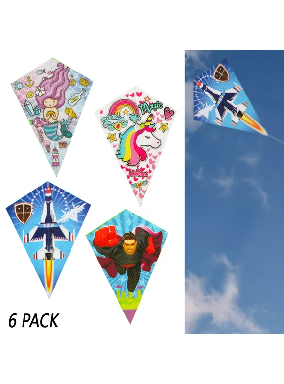 6 Pack Diamond Kite Easy Flyer Kids Outdoor Games Fun Beach Park Fly Plastic Toy
