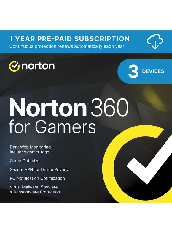 Norton 360 for Gamers, Antivirus Software for 3 Devices + Game Optimizer, Gamer tag monitoring, 1 Year Subscription, PC/Mac/iOS/Android [Digital Download]
