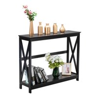 Ktaxon Sofa and Console Table Side Table 2 Tier Shelf for Living Room Entryway Table Black