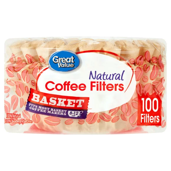 Great Value Natural Basket Coffee Filters, 100 count