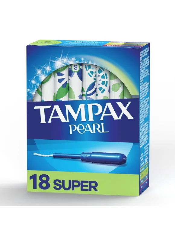 Tampax Pearl Tampons Super Absorbency with BPA-Free Plastic Applicator and LeakGuard Braid, Unscented, 18 Ct