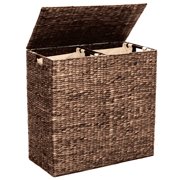 Best Choice Products Extra Large Natural Woven Water Hyacinth Double Laundry Hamper Basket w/ 2 Liner Bags, Handles
