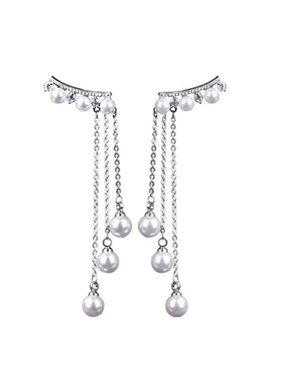 Simple Pearl Long Drop Earrings Multilayer Fringe Pearl Pendant Earrings