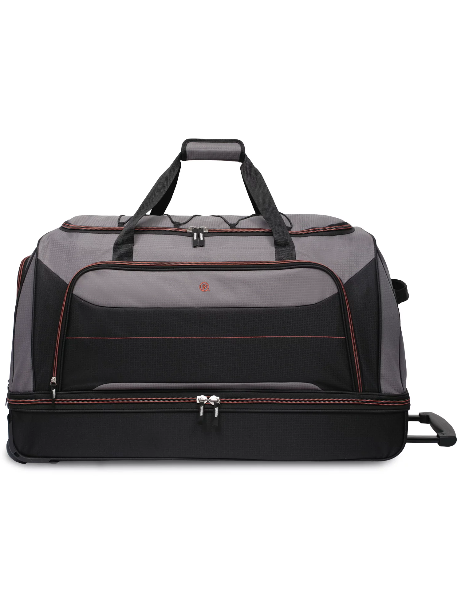 Protege 30 In Rolling Drop-Bottom Duffel Bag for Travel, Black and Grey