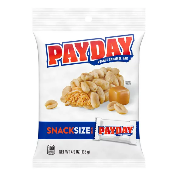 Payday Peanut Caramel Snack Size Candy, Bag 4.9 oz