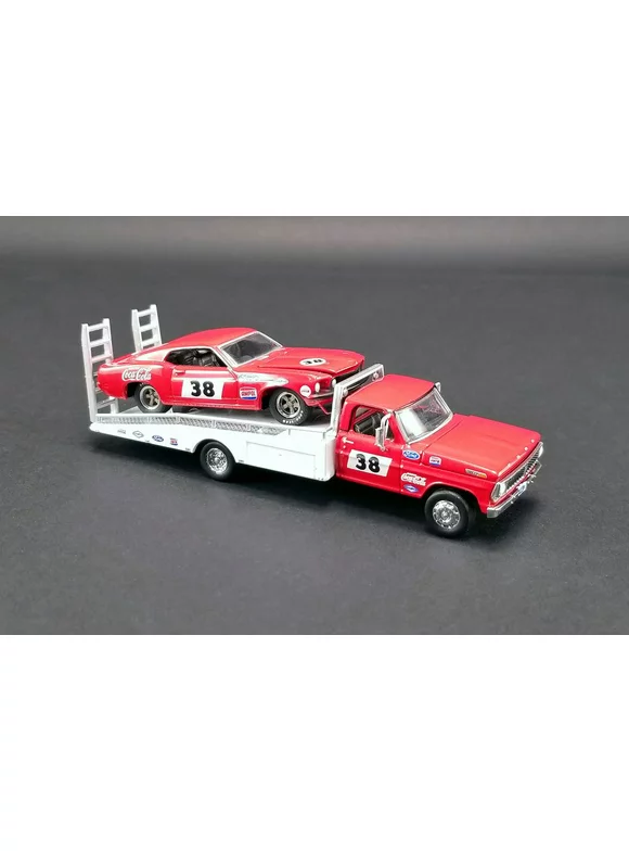 1969 Ford F-350 Ramp Truck & #38 1969 Ford Mustang Trans Am, Coca-Cola - Greenlight 51269 - 1/64 scale Diecast Model Toy Car