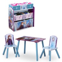 Disney Frozen II 4-Piece Playroom Solution by Delta Children  Set Includes Table and 2 Chairs and 6-Bin Toy Organizer