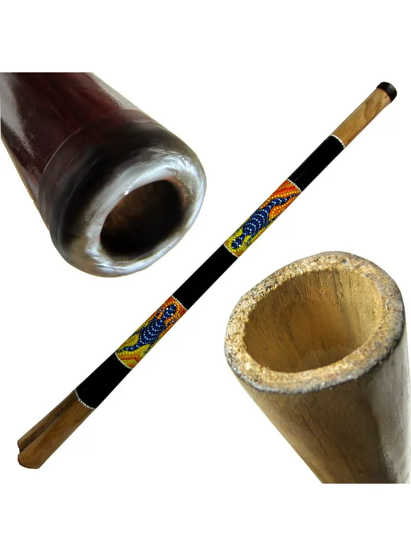 Solid Wood Didgeridoo, Beeswax Mouthpiece - 52" Long - Hand Painted Sunrise Gecko - Key of C-E