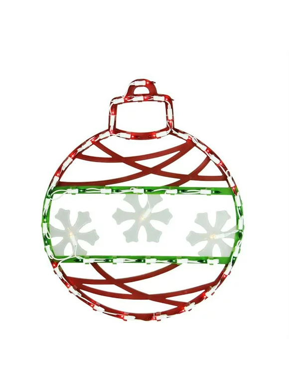 17" Red Green and White Lighted Christmas Ornament Window Silhouette Decoration