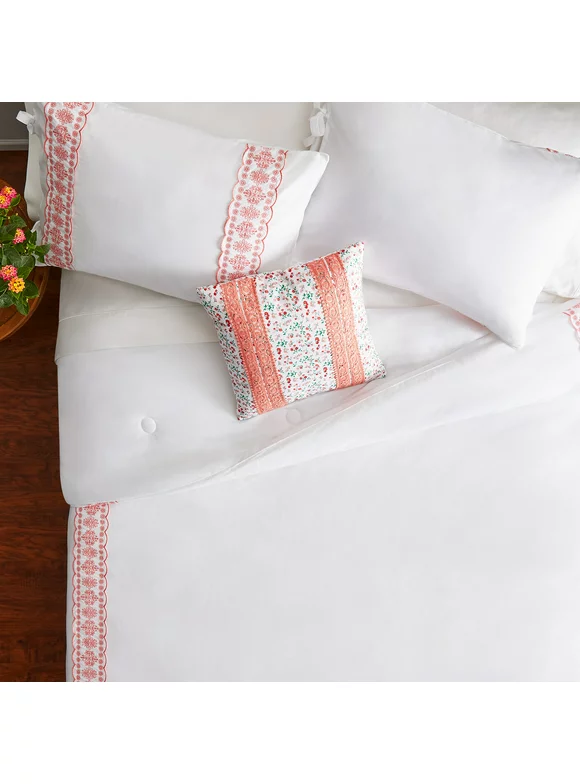 The Pioneer Woman White Cotton Eyelet 4-Piece Comforter Set, Full / Queen