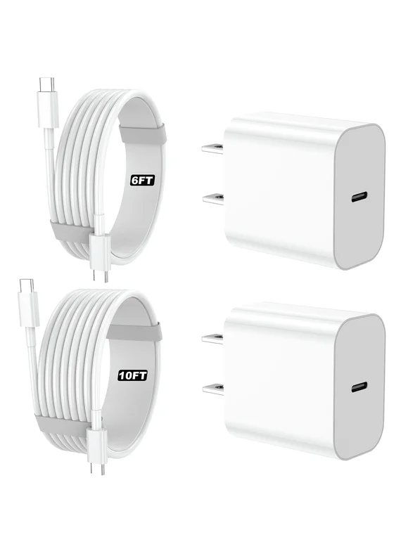 iPhone 15 Charger, 2 Pack 30W PD Adapter wall Fast Charger with 6&10ft USB C to C Cable for iPhone 15/iPad/Macbook/Samsung