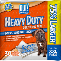 OUT! Heavy Duty XXL Dog Pads | Absorbent Pet Training and Puppy Pads | 30 Pads | 26 x 30 Inches