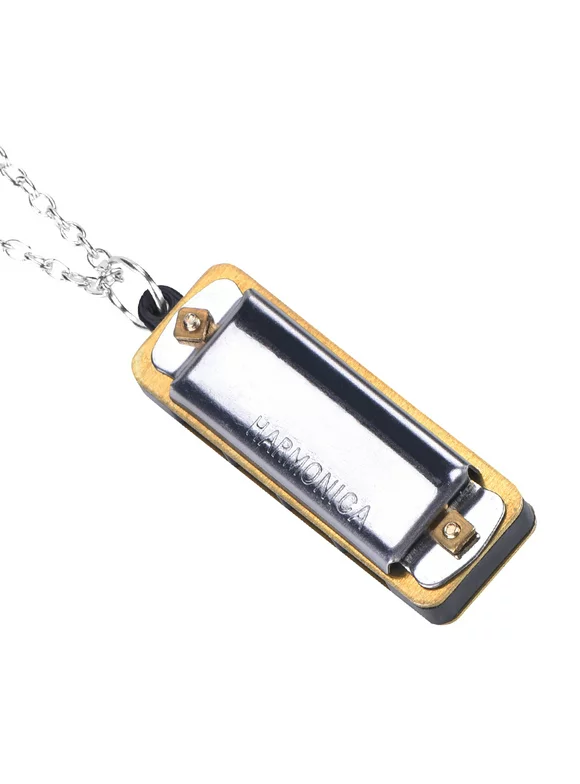 Portable Mini Harmonica Necklace,Music Instrument Musical Necklace Toy Mini Harmonica Harmonica Key Instrument Tool for Both Kids and Adults [Silver]