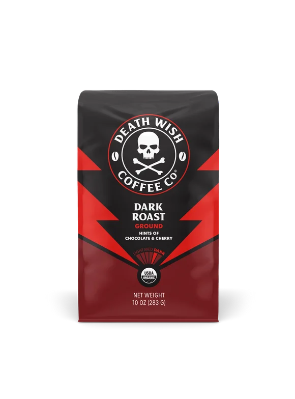 Death Wish Coffee, Dark Roast, Ground, Fair Trade, Organic, Bag, 10oz