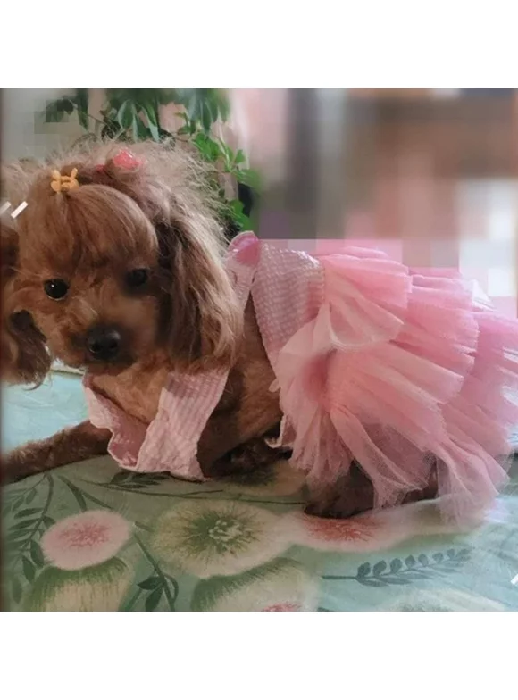 Pet Dog Pink Princess Lace Bow Skirt Coat Clothes Puppy Dog Tutu Dress S-XL for Small Dogs