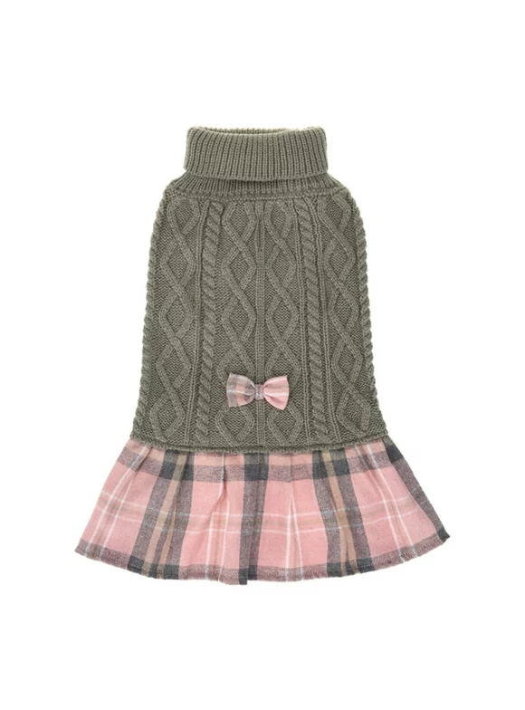 Plaid Winter Dog Sweater Dress With Bow For Small Dog Cat Clothes