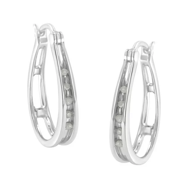 Sterling-Silver 1/10ct TDW Diamond U Shape Hoop Earring (I-J, I3)