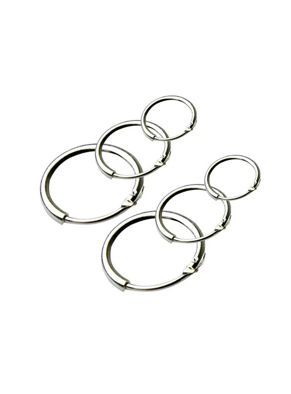 3 Pairs Stainless Steel Earrings Set Earrings 8mm 10mm 12mm Round Small Sleeper Hoops Earrings