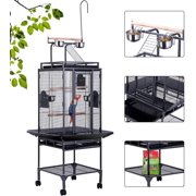 72 Inch Wrought Iron Large Bird Cage with Play Top and Rolling Stand for Parrots Conures Lovebird Cockatiel Parakeets