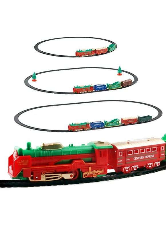 MEGAWHEELS Christmas Train Set Antique Electric Steam Train Set Toy with Lights Battery Operated Electric Train Kit with Tracks and Cargo Cars Birthday Gift for Boys and Girls